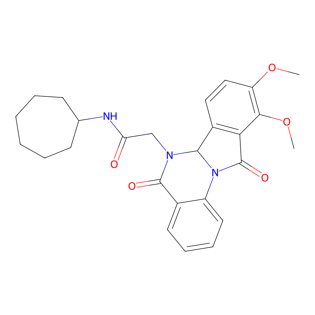 N-cycloheptyl-2-(9,10-dimethoxy-5,11-dioxo-6a,11-dihydroisoindolo[2,1-a]quinazolin-6(5H)-yl)acetamide molecular structure, CAS 1630867-00-3
