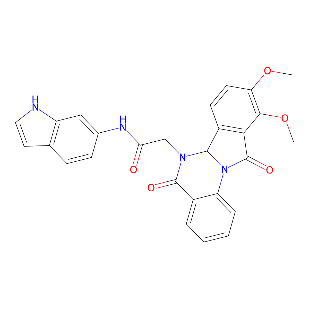 2-(9,10-dimethoxy-5,11-dioxo-6a,11-dihydroisoindolo[2,1-a]quinazolin-6(5H)-yl)-N-(1H-indol-6-yl)acetamide molecular structure, CAS 1630868-99-3