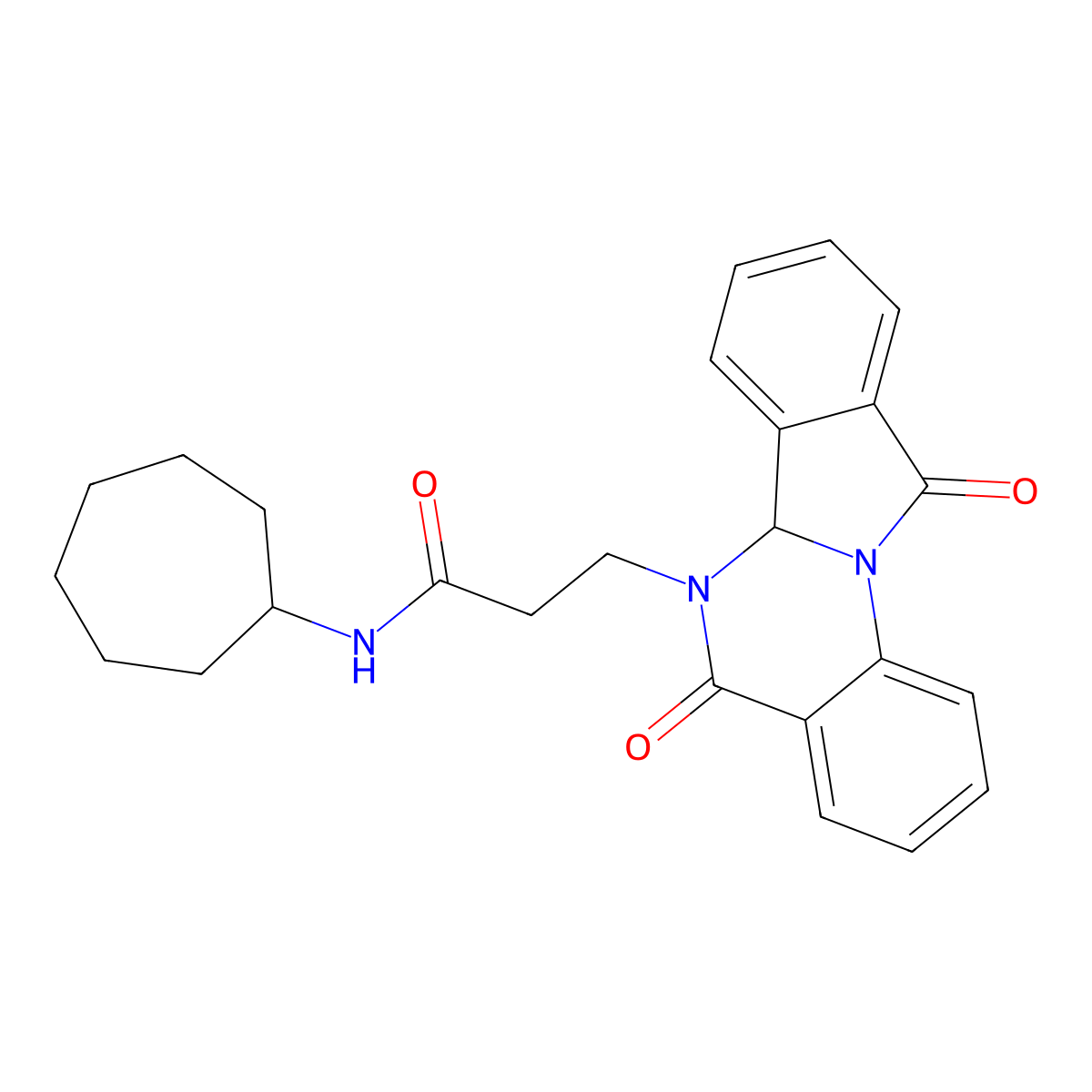 N-cycloheptyl-3-(5,11-dioxo-6a,11-dihydroisoindolo[2,1-a]quinazolin-6(5H)-yl)propanamide molecular structure, CAS 1630869-01-0