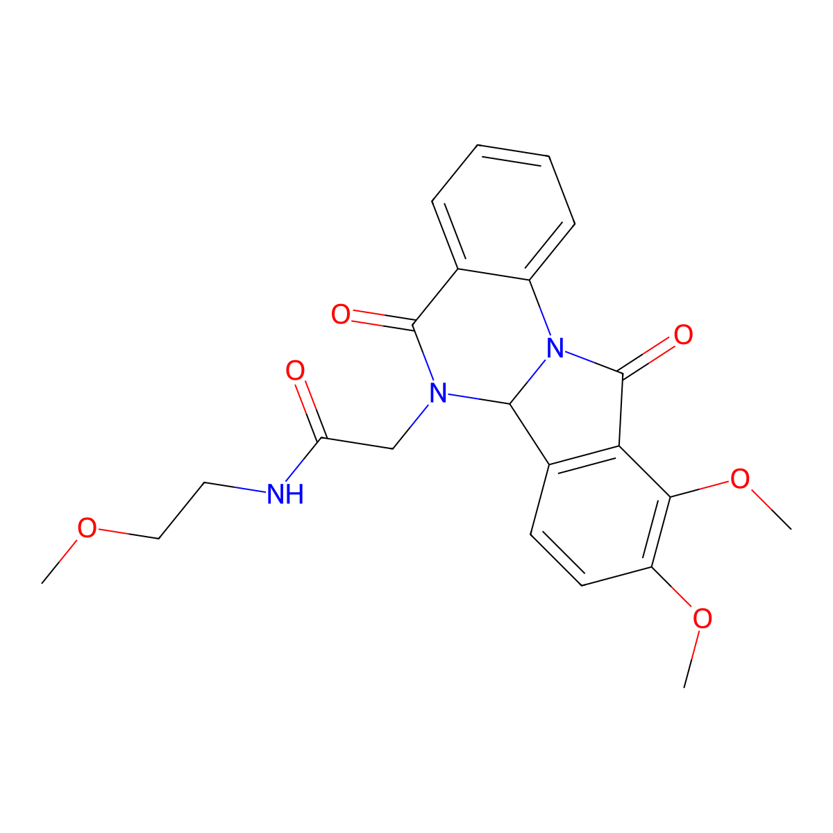 2-(9,10-dimethoxy-5,11-dioxo-6a,11-dihydroisoindolo[2,1-a]quinazolin-6(5H)-yl)-N-(2-methoxyethyl)acetamide molecular structure, CAS 1630869-06-5