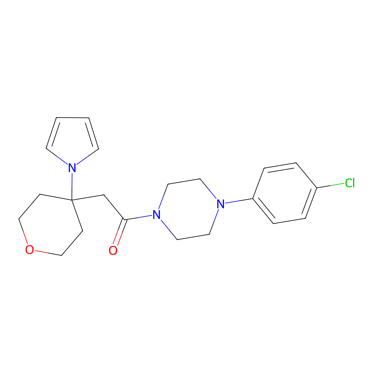 1-[4-(4-chlorophenyl)piperazin-1-yl]-2-[4-(1H-pyrrol-1-yl)tetrahydro-2H-pyran-4-yl]ethanone molecular structure, CAS 1630869-12-3