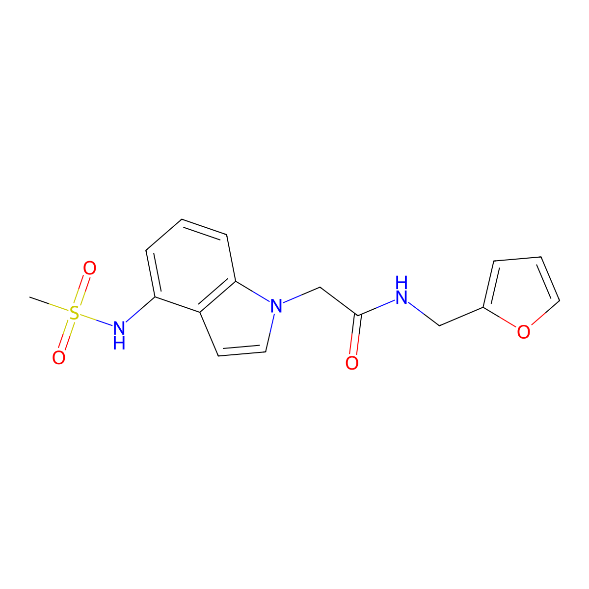 N-(furan-2-ylmethyl)-2-{4-[(methylsulfonyl)amino]-1H-indol-1-yl}acetamide molecular structure, CAS 1630869-30-5