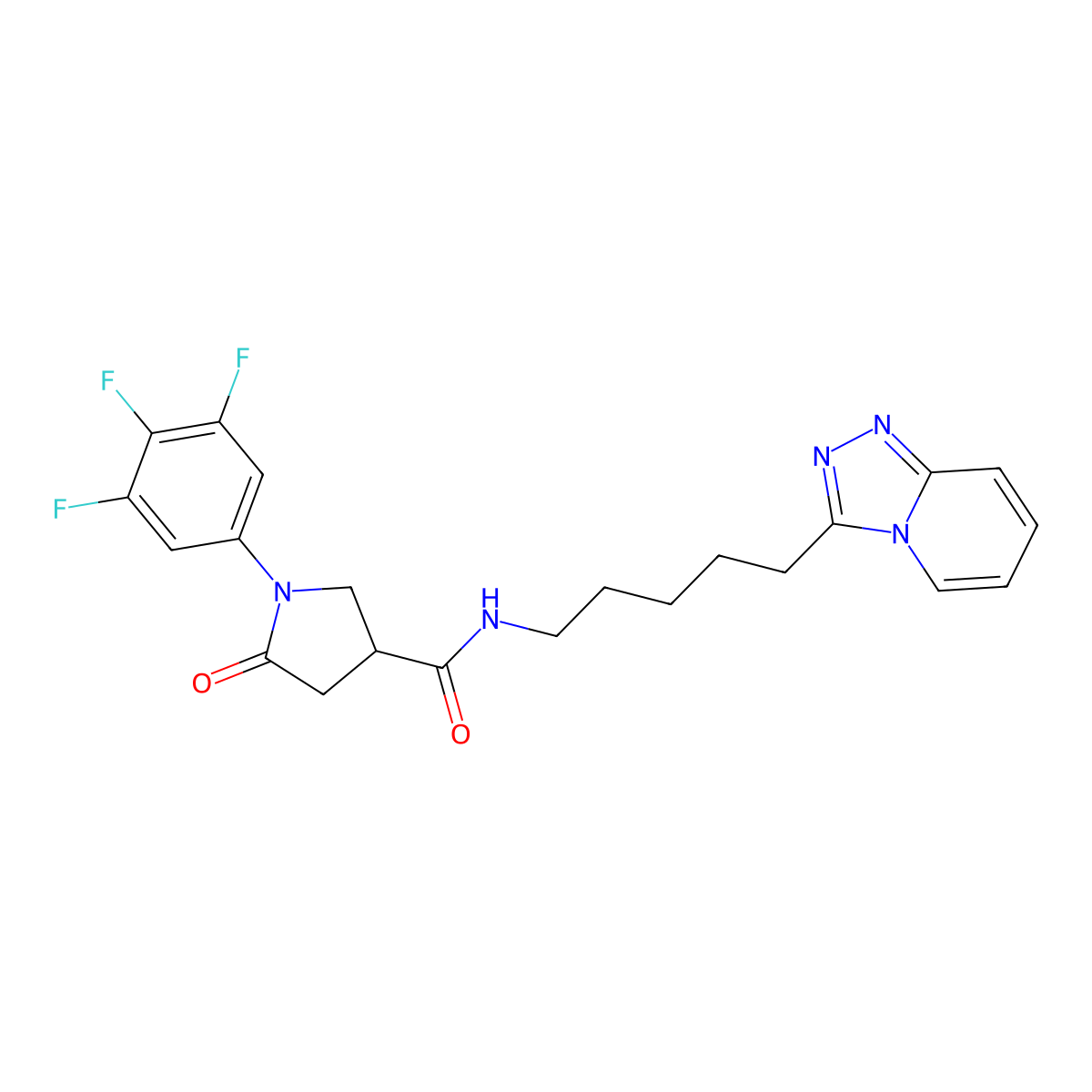 5-oxo-N-[5-([1,2,4]triazolo[4,3-a]pyridin-3-yl)pentyl]-1-(3,4,5-trifluorophenyl)pyrrolidine-3-carboxamide molecular structure, CAS 1630869-55-4