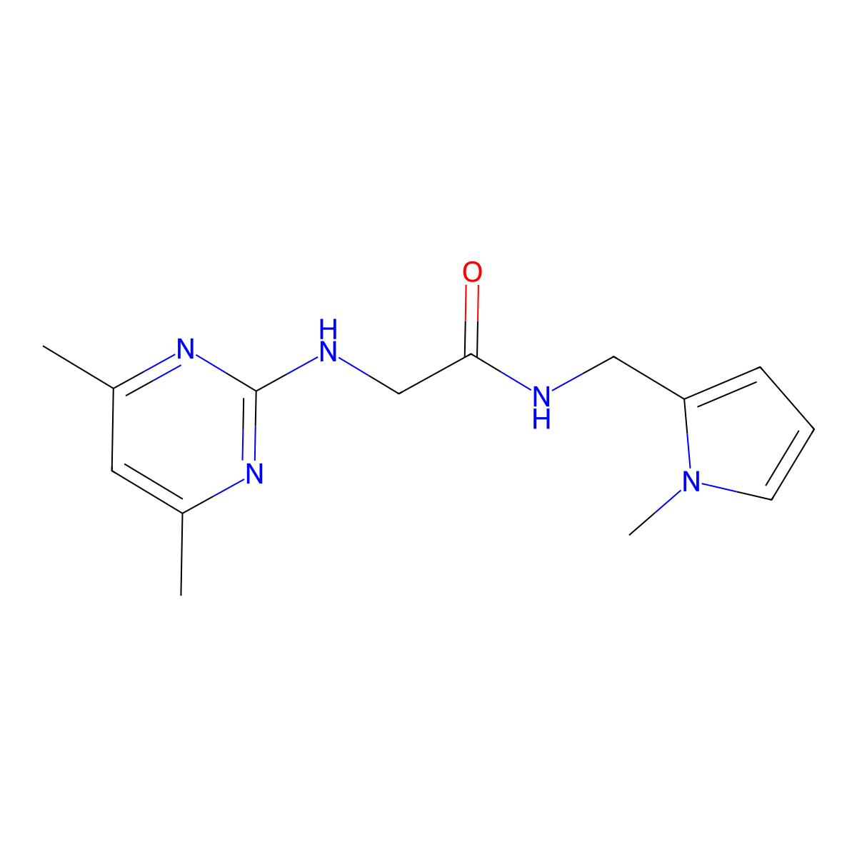 2-[(4,6-dimethyl-2-pyrimidinyl)amino]-N-[(1-methyl-1H-pyrrol-2-yl)methyl]acetamide molecular structure, CAS 1630869-59-8