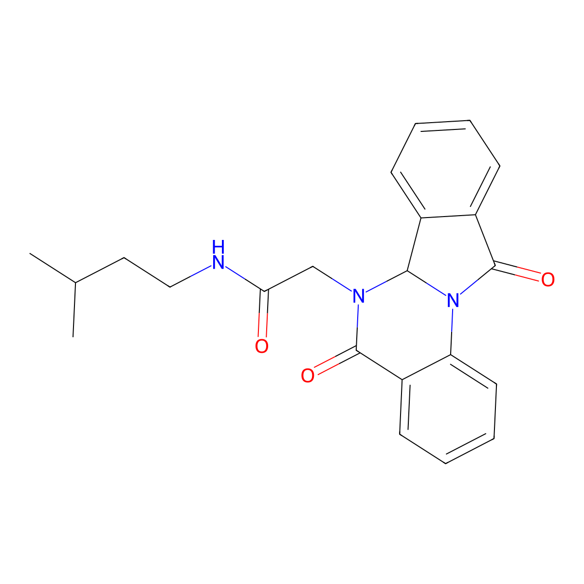 2-(5,11-dioxo-6a,11-dihydroisoindolo[2,1-a]quinazolin-6(5H)-yl)-N-(3-methylbutyl)acetamide molecular structure, CAS 1630869-72-5