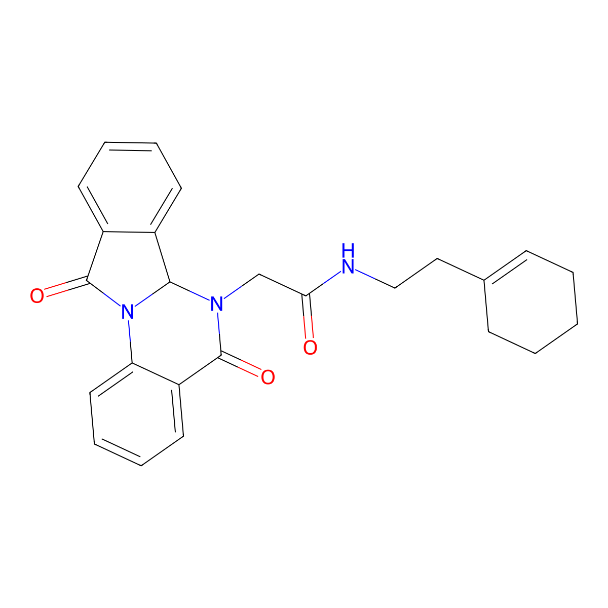 N-[2-(cyclohex-1-en-1-yl)ethyl]-2-(5,11-dioxo-6a,11-dihydroisoindolo[2,1-a]quinazolin-6(5H)-yl)acetamide molecular structure, CAS 1630869-81-6