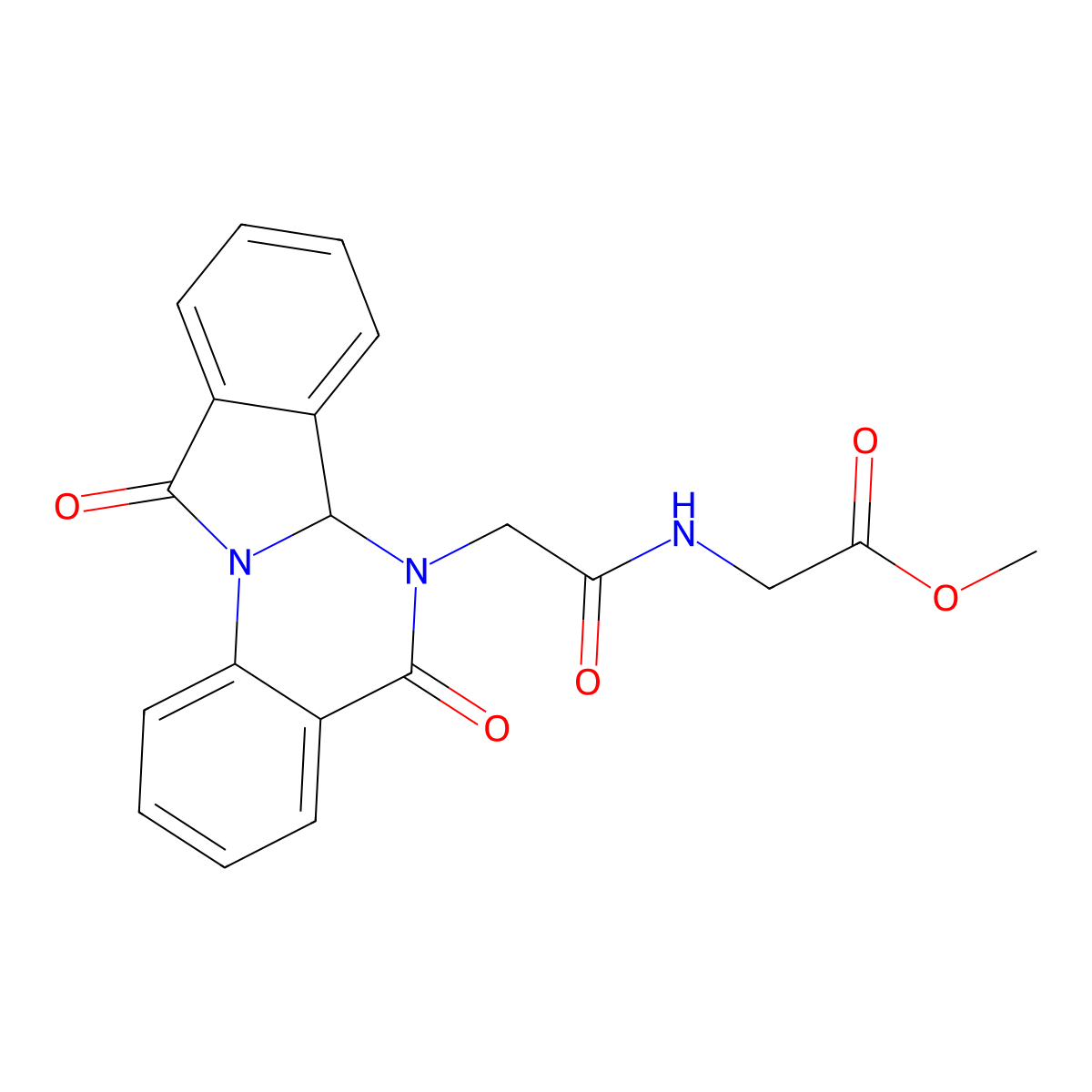 methyl N-[(5,11-dioxo-6a,11-dihydroisoindolo[2,1-a]quinazolin-6(5H)-yl)acetyl]glycinate molecular structure, CAS 1630869-84-9
