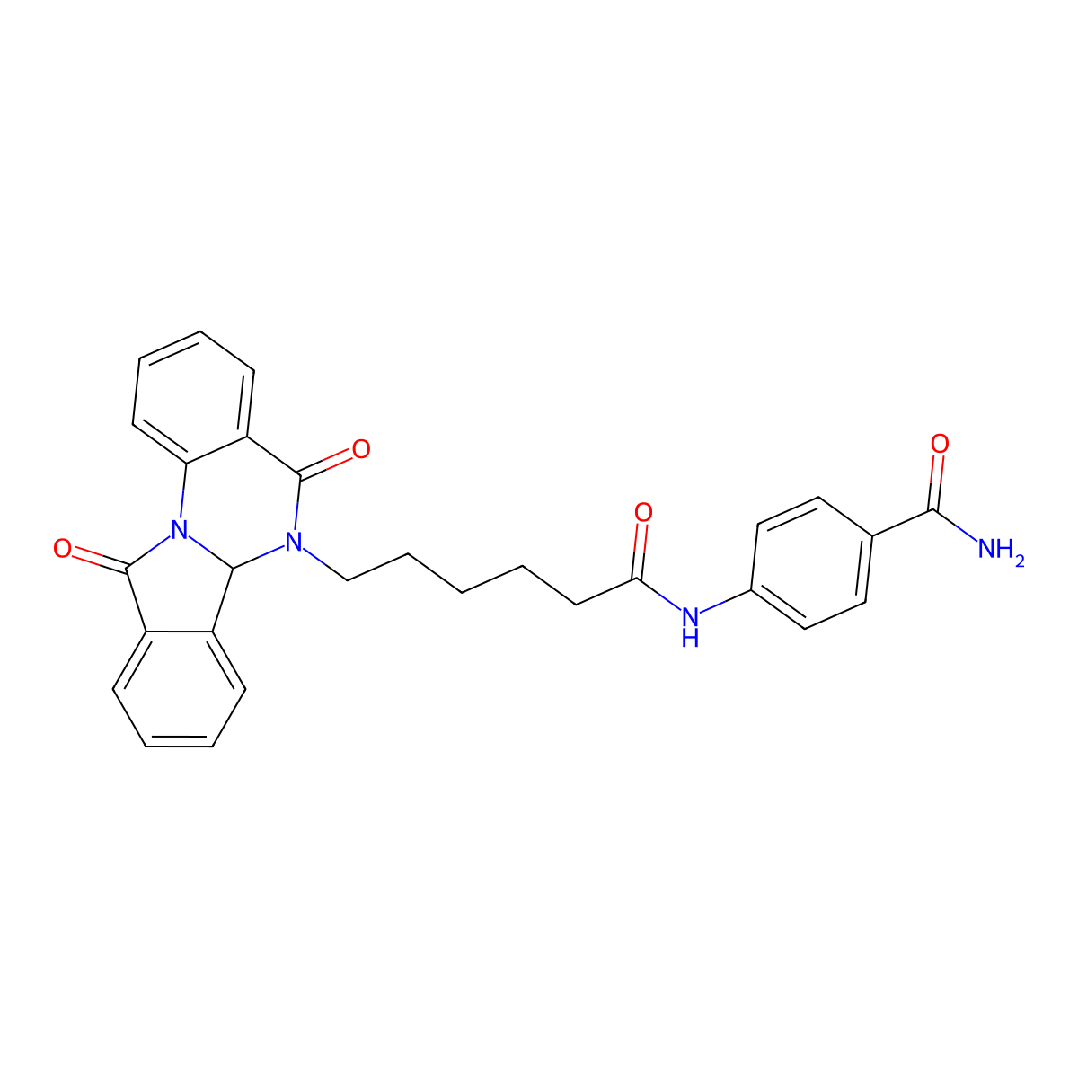 4-{[6-(5,11-dioxo-6a,11-dihydroisoindolo[2,1-a]quinazolin-6(5H)-yl)hexanoyl]amino}benzamide molecular structure, CAS 1630869-88-3