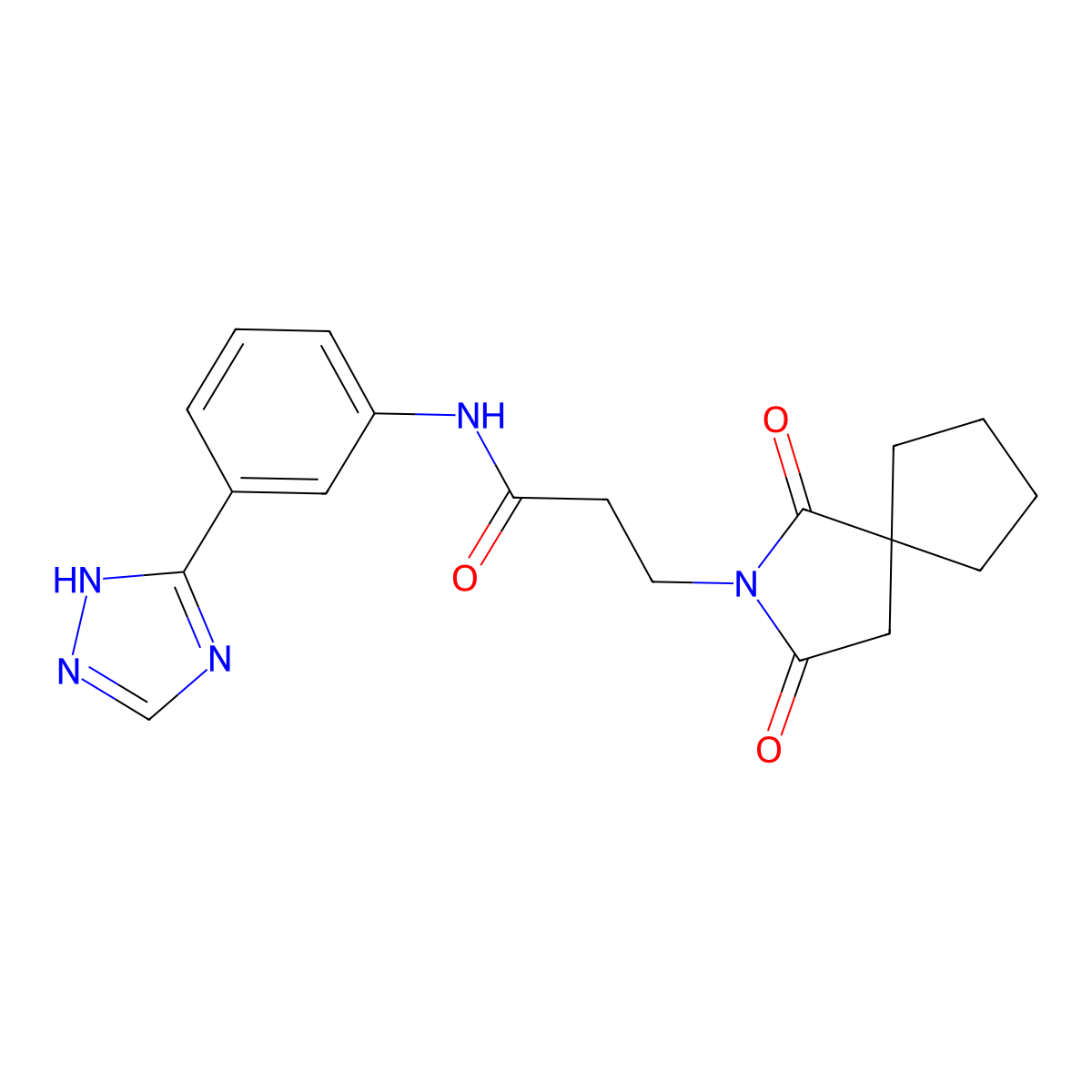 3-(1,3-dioxo-2-azaspiro[4.4]non-2-yl)-N-[3-(1H-1,2,4-triazol-3-yl)phenyl]propanamide molecular structure, CAS 1630870-21-1