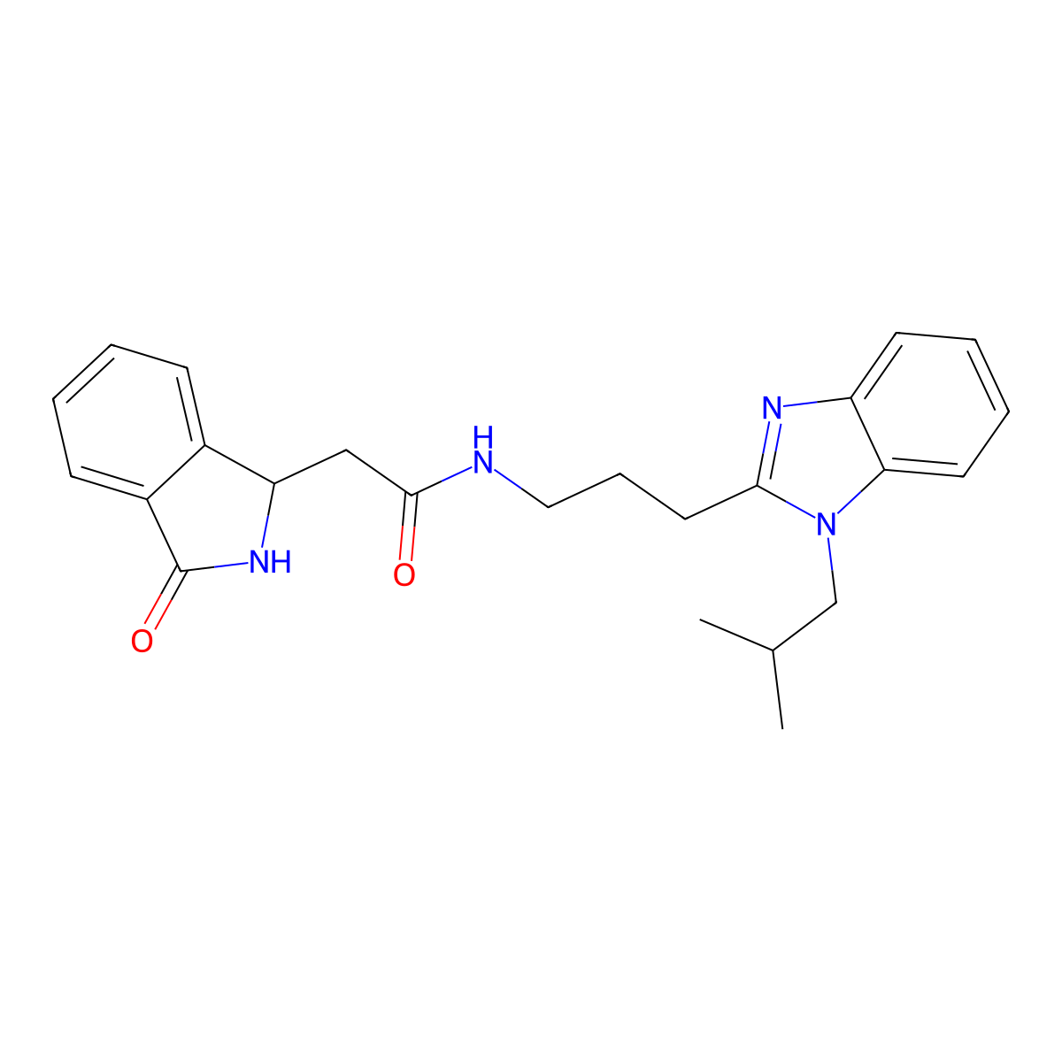 N-{3-[1-(2-methylpropyl)-1H-benzimidazol-2-yl]propyl}-2-(3-oxo-2,3-dihydro-1H-isoindol-1-yl)acetamide molecular structure, CAS 1630870-23-3
