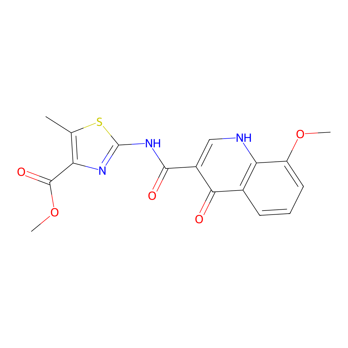 Methyl 2-{[(4-hydroxy-8-methoxyquinolin-3-yl)carbonyl]amino}-5-methyl-1,3-thiazole-4-carboxylate molecular structure, CAS 1630870-56-2