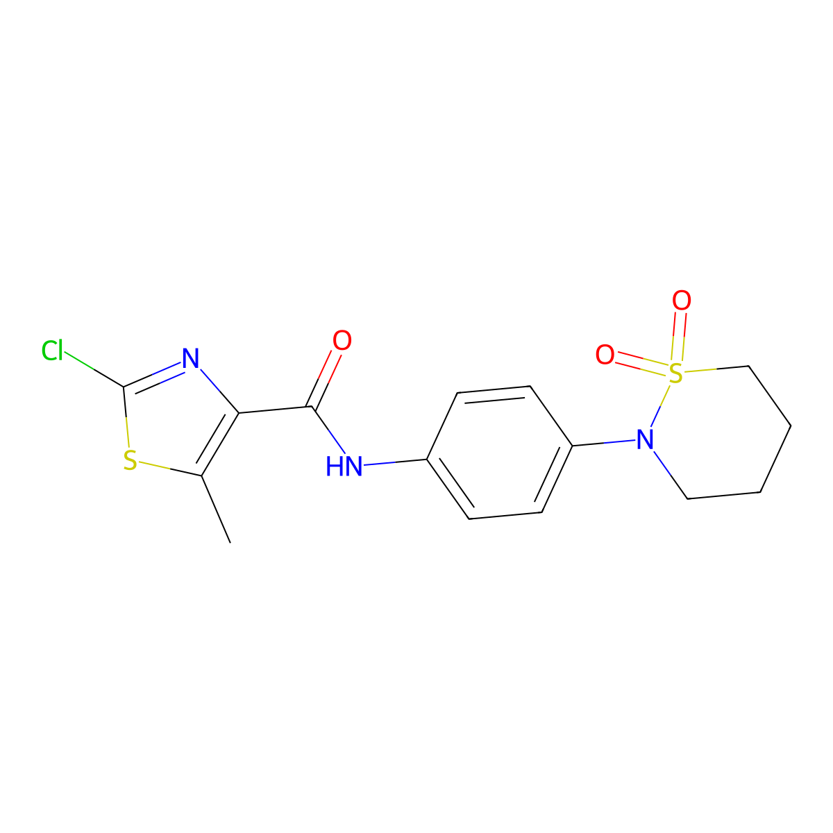 2-chloro-N-[4-(1,1-dioxido-1,2-thiazinan-2-yl)phenyl]-5-methyl-1,3-thiazole-4-carboxamide molecular structure, CAS 1630870-68-6