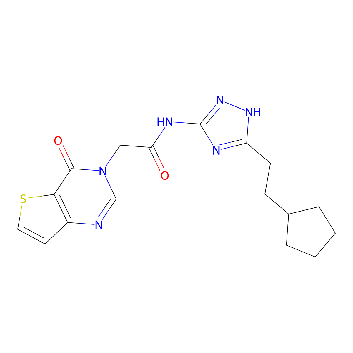 N-[3-(2-cyclopentylethyl)-1H-1,2,4-triazol-5-yl]-2-(4-oxothieno[3,2-d]pyrimidin-3(4H)-yl)acetamide molecular structure, CAS 1630870-70-0