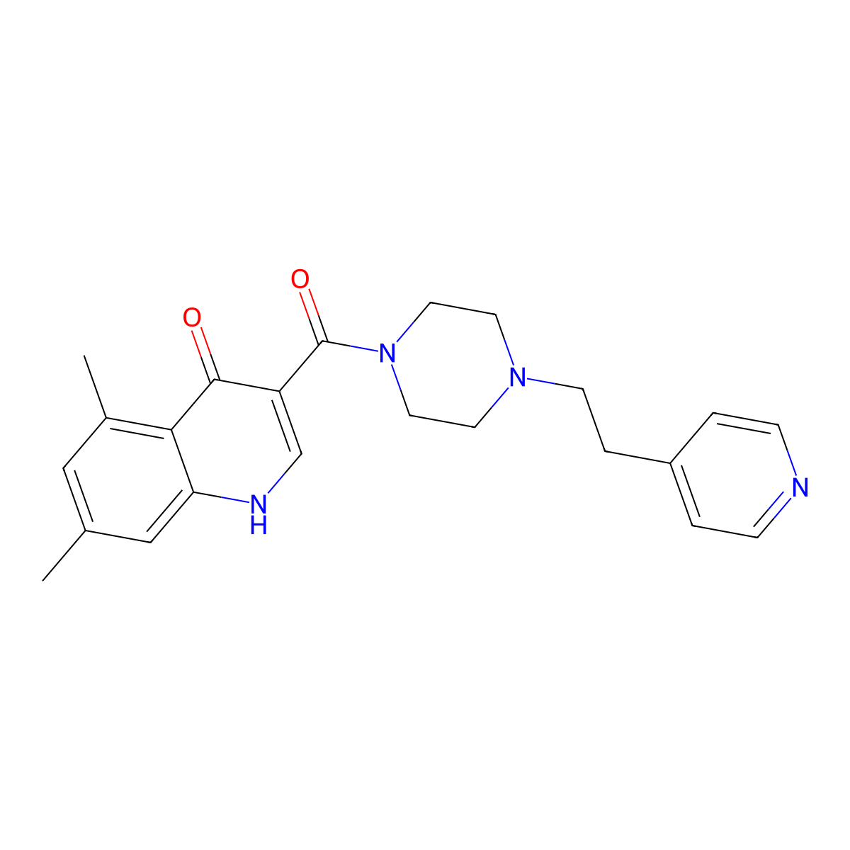 (4-Hydroxy-5,7-dimethylquinolin-3-yl){4-[2-(pyridin-4-yl)ethyl]piperazin-1-yl}methanone molecular structure, CAS 1630870-79-9