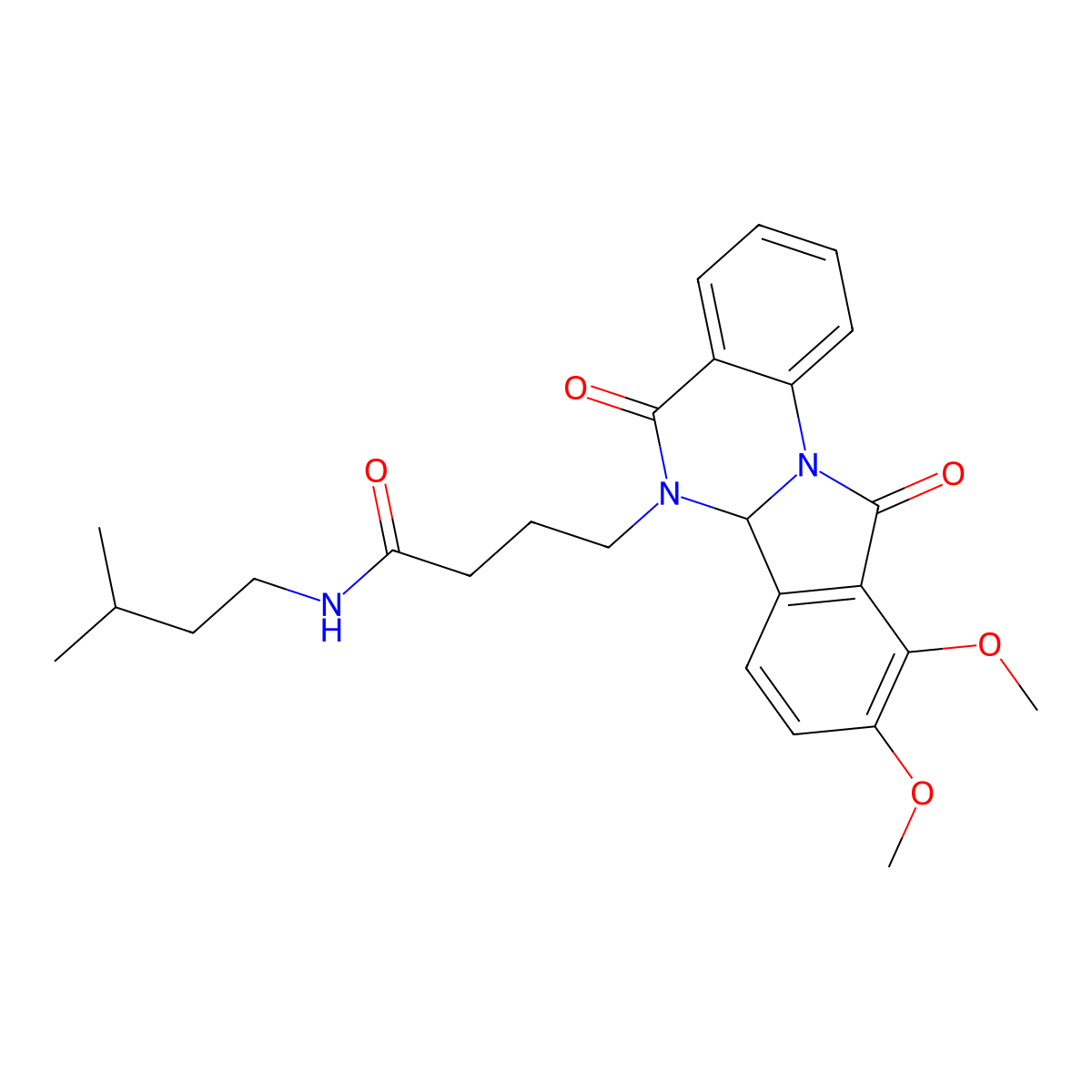 4-(9,10-dimethoxy-5,11-dioxo-6a,11-dihydroisoindolo[2,1-a]quinazolin-6(5H)-yl)-N-(3-methylbutyl)butanamide molecular structure, CAS 1630870-80-2