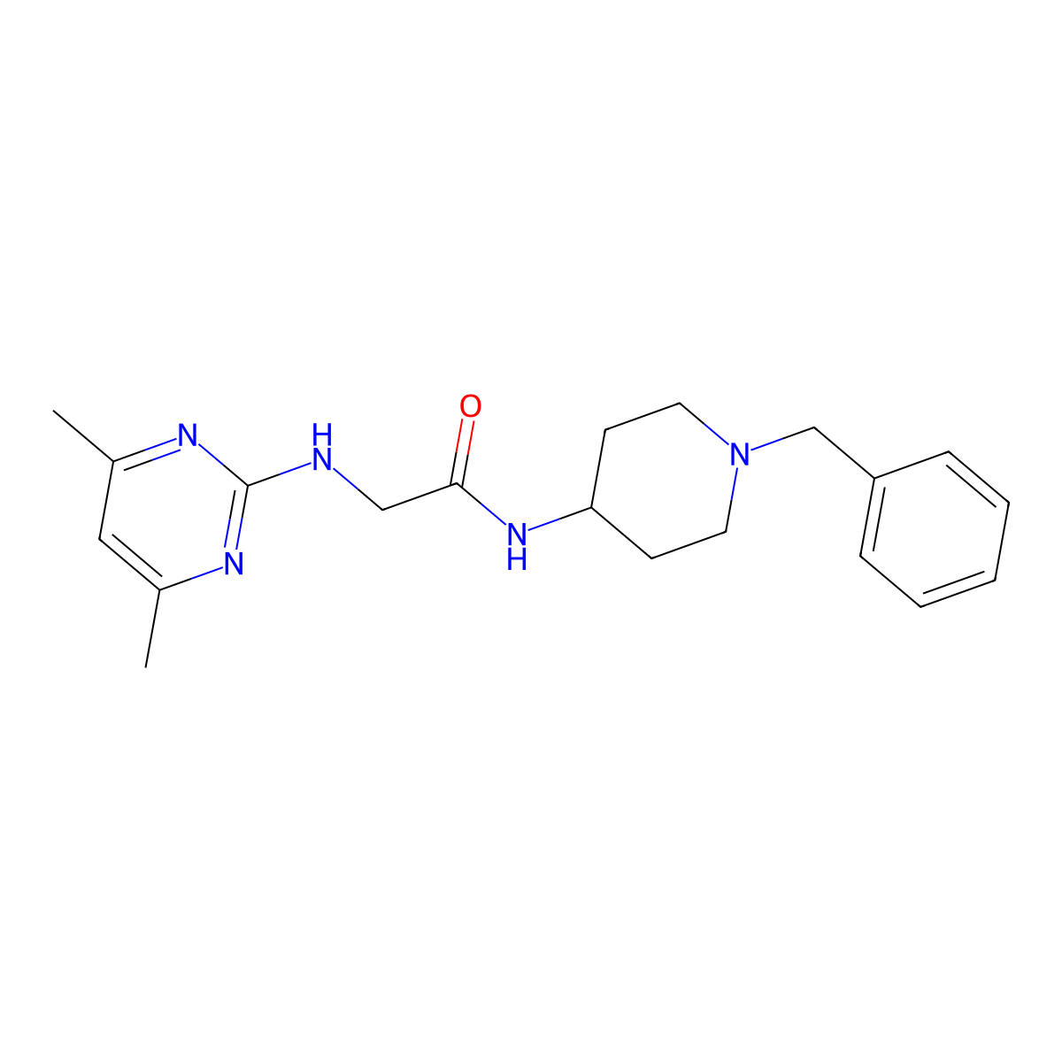 N-(1-benzyl-4-piperidyl)-2-[(4,6-dimethyl-2-pyrimidinyl)amino]acetamide molecular structure, CAS 1630870-92-6
