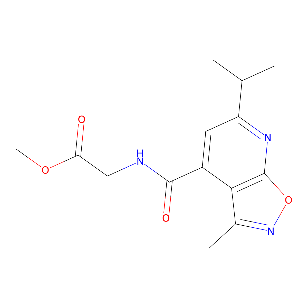 methyl N-{[3-methyl-6-(propan-2-yl)[1,2]oxazolo[5,4-b]pyridin-4-yl]carbonyl}glycinate molecular structure, CAS 1630870-95-9