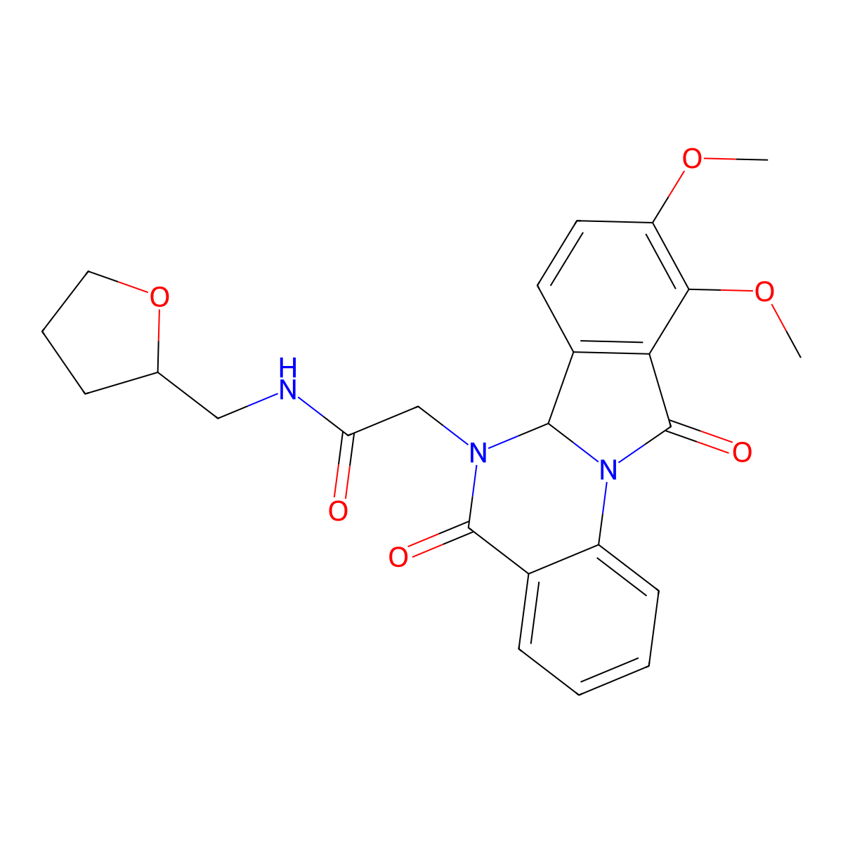 2-(9,10-dimethoxy-5,11-dioxo-6a,11-dihydroisoindolo[2,1-a]quinazolin-6(5H)-yl)-N-(tetrahydrofuran-2-ylmethyl)acetamide molecular structure, CAS 1630872-40-0