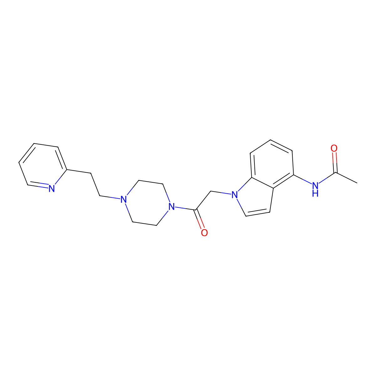 N-[1-(2-oxo-2-{4-[2-(pyridin-2-yl)ethyl]piperazin-1-yl}ethyl)-1H-indol-4-yl]acetamide molecular structure, CAS 1630872-71-7