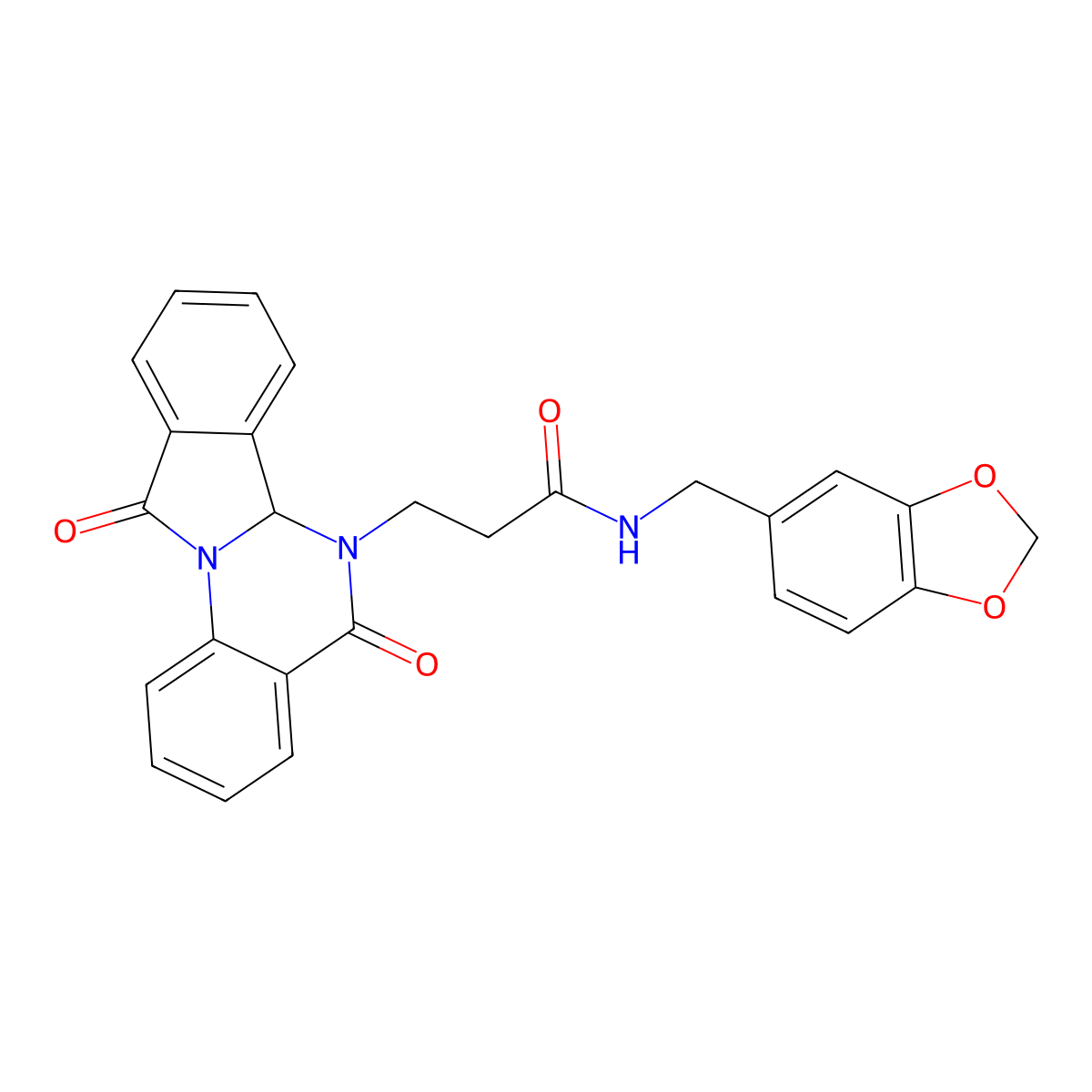 N-(1,3-benzodioxol-5-ylmethyl)-3-(5,11-dioxo-6a,11-dihydroisoindolo[2,1-a]quinazolin-6(5H)-yl)propanamide molecular structure, CAS 1630872-81-9