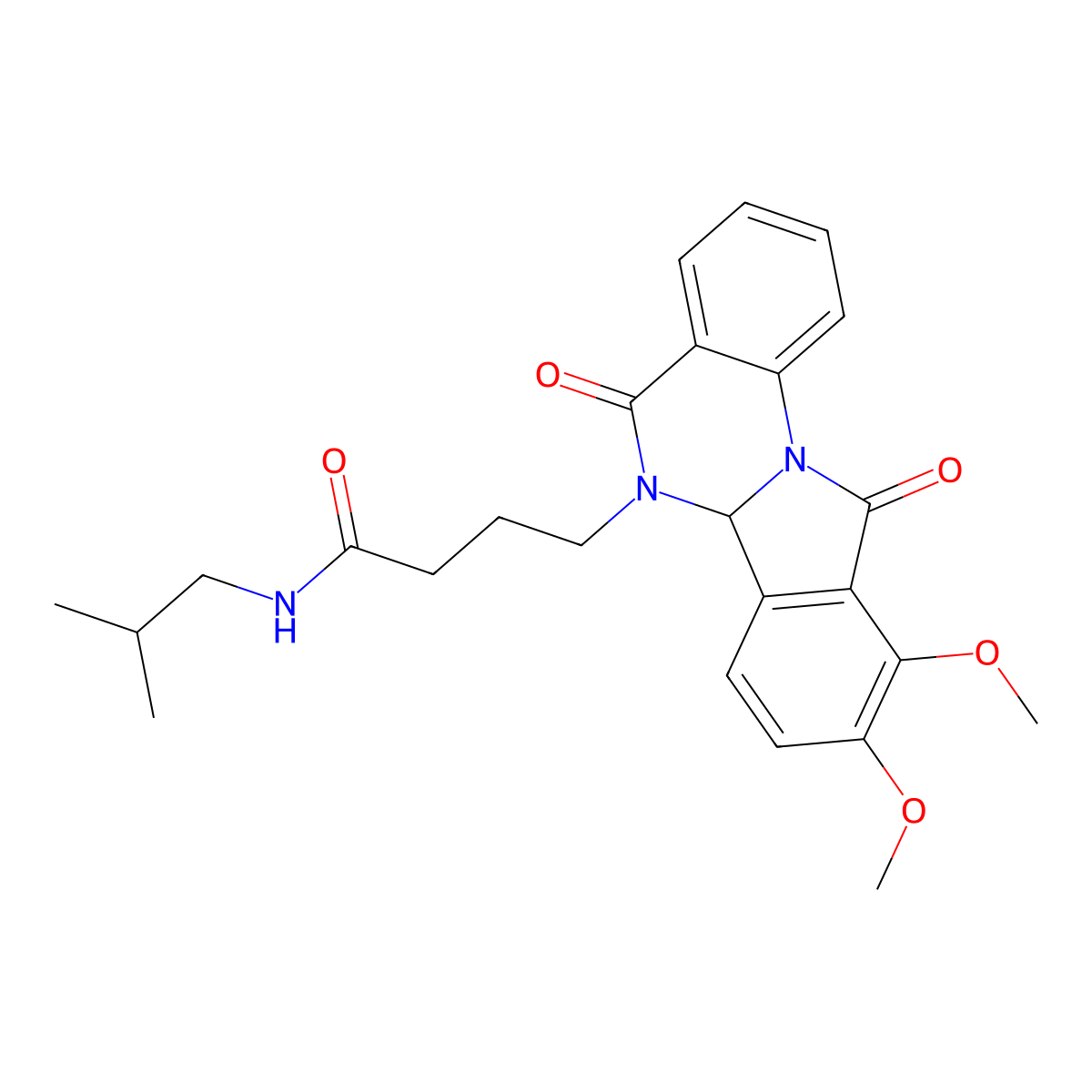 4-(9,10-dimethoxy-5,11-dioxo-6a,11-dihydroisoindolo[2,1-a]quinazolin-6(5H)-yl)-N-(2-methylpropyl)butanamide molecular structure, CAS 1630872-84-2