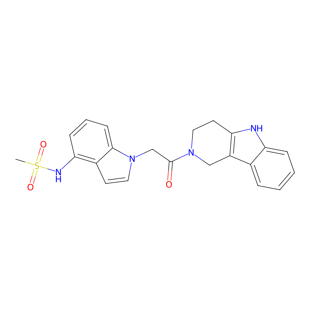 N-{1-[2-oxo-2-(1,3,4,5-tetrahydro-2H-pyrido[4,3-b]indol-2-yl)ethyl]-1H-indol-4-yl}methanesulfonamide molecular structure, CAS 1630872-97-7