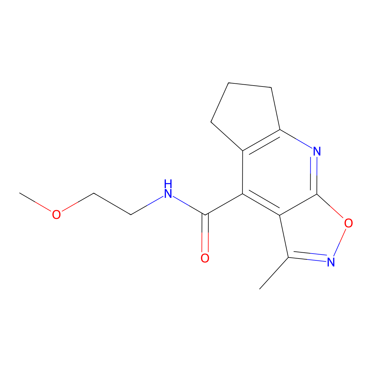 N-(2-methoxyethyl)-3-methyl-6,7-dihydro-5H-cyclopenta[b][1,2]oxazolo[4,5-e]pyridine-4-carboxamide molecular structure, CAS 1630873-02-7
