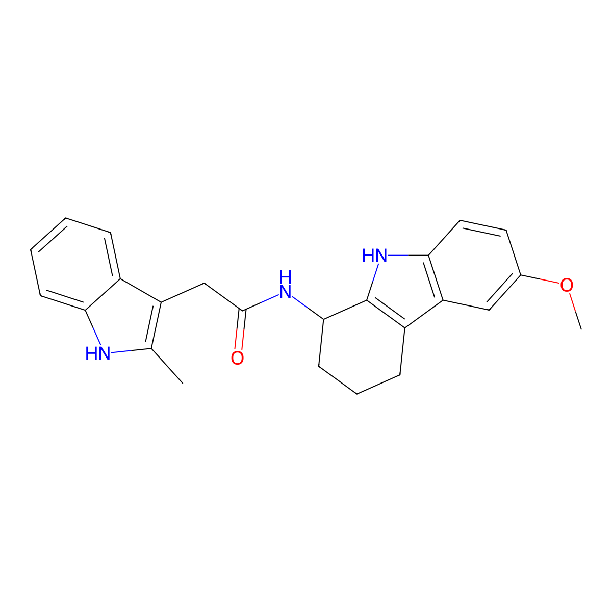N-(6-methoxy-2,3,4,9-tetrahydro-1H-carbazol-1-yl)-2-(2-methyl-1H-indol-3-yl)acetamide molecular structure, CAS 1630873-03-8