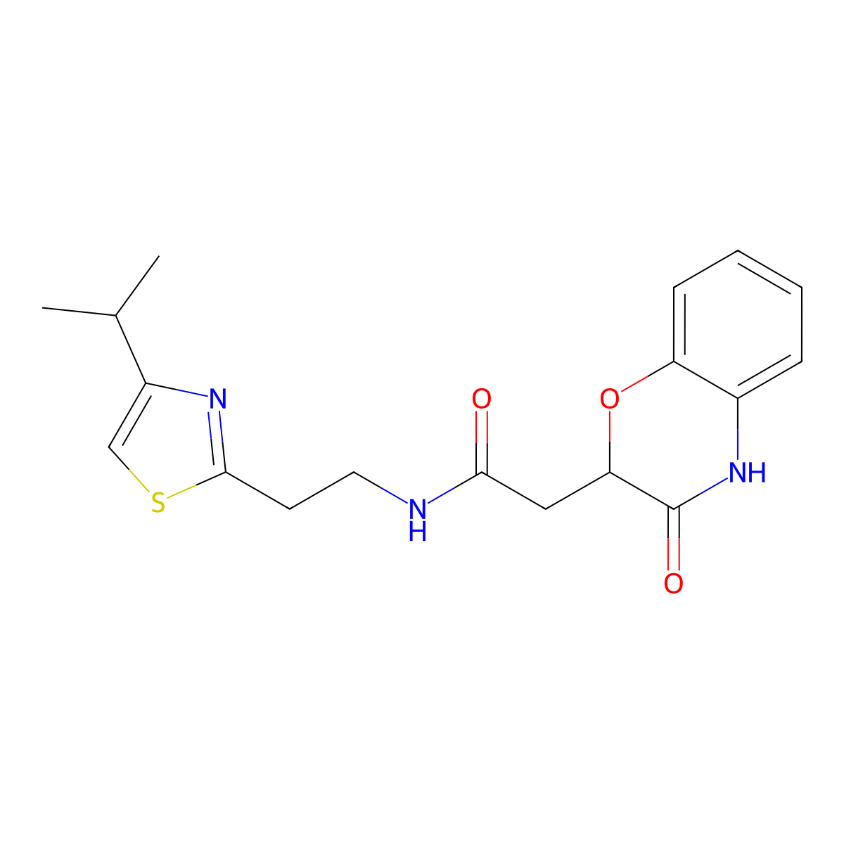 N-(2-(4-isopropylthiazol-2-yl)ethyl)-2-(3-oxo-3,4-dihydro-2H-benzo[b][1,4]oxazin-2-yl)acetamide molecular structure, CAS 1630873-07-2