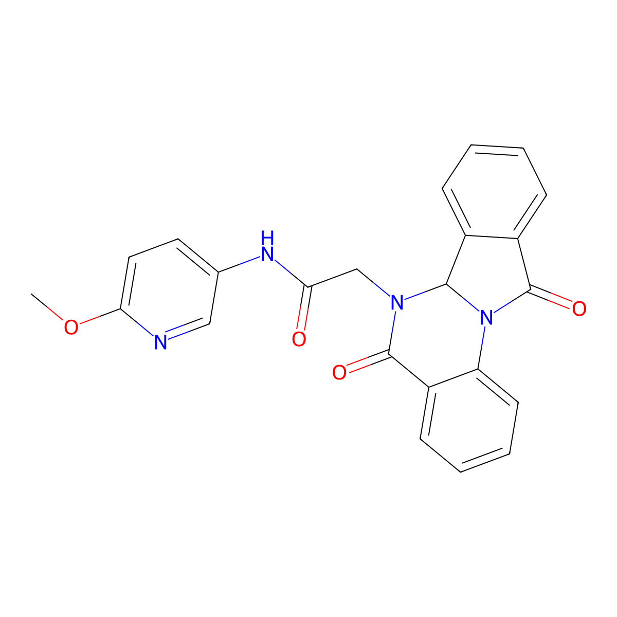 2-(5,11-dioxo-6a,11-dihydroisoindolo[2,1-a]quinazolin-6(5H)-yl)-N-(6-methoxypyridin-3-yl)acetamide molecular structure, CAS 1630873-17-4