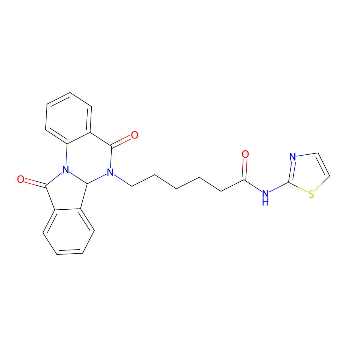6-(5,11-dioxo-6a,11-dihydroisoindolo[2,1-a]quinazolin-6(5H)-yl)-N-(1,3-thiazol-2-yl)hexanamide molecular structure, CAS 1630873-39-0