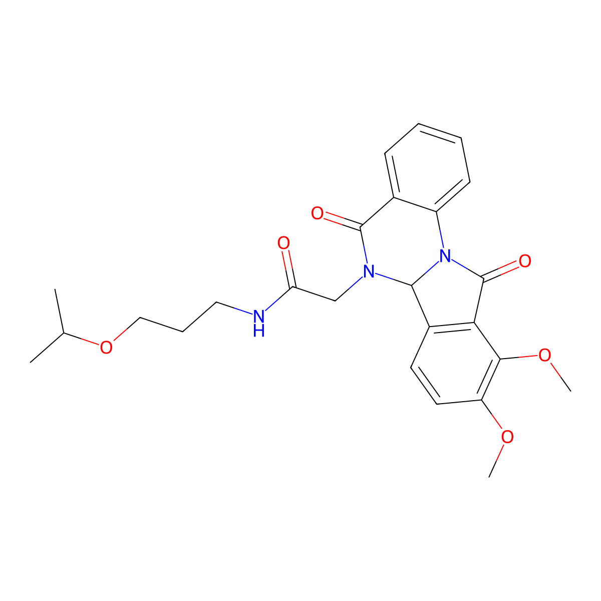 2-(9,10-dimethoxy-5,11-dioxo-6a,11-dihydroisoindolo[2,1-a]quinazolin-6(5H)-yl)-N-[3-(propan-2-yloxy)propyl]acetamide molecular structure, CAS 1630873-99-2