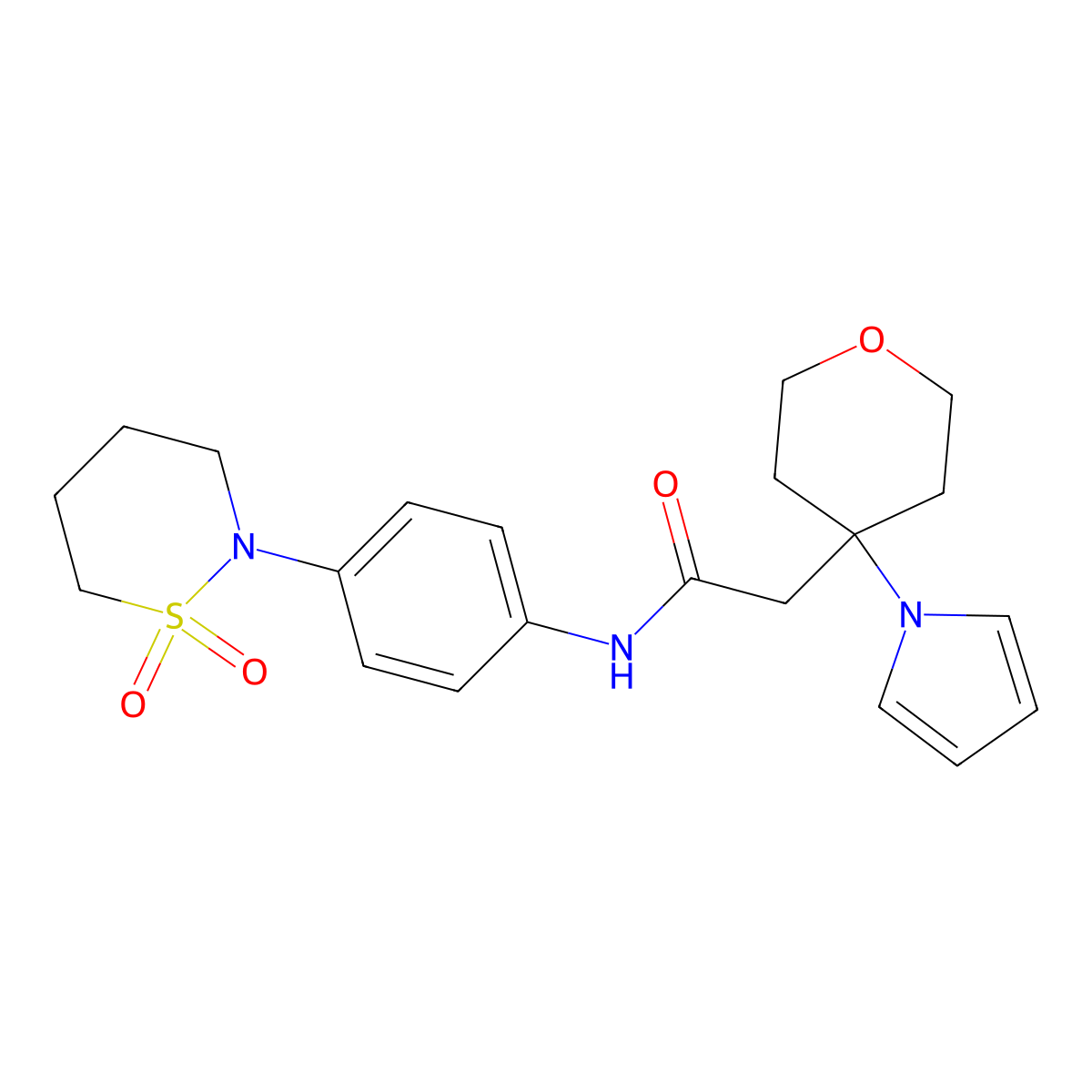 N-[4-(1,1-dioxido-1,2-thiazinan-2-yl)phenyl]-2-[4-(1H-pyrrol-1-yl)tetrahydro-2H-pyran-4-yl]acetamide molecular structure, CAS 1630874-08-6