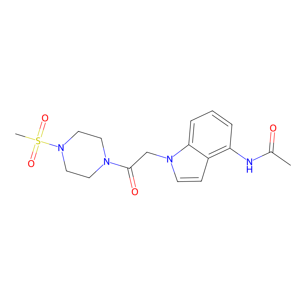 N-(1-{2-[4-(methylsulfonyl)piperazin-1-yl]-2-oxoethyl}-1H-indol-4-yl)acetamide molecular structure, CAS 1630899-17-0