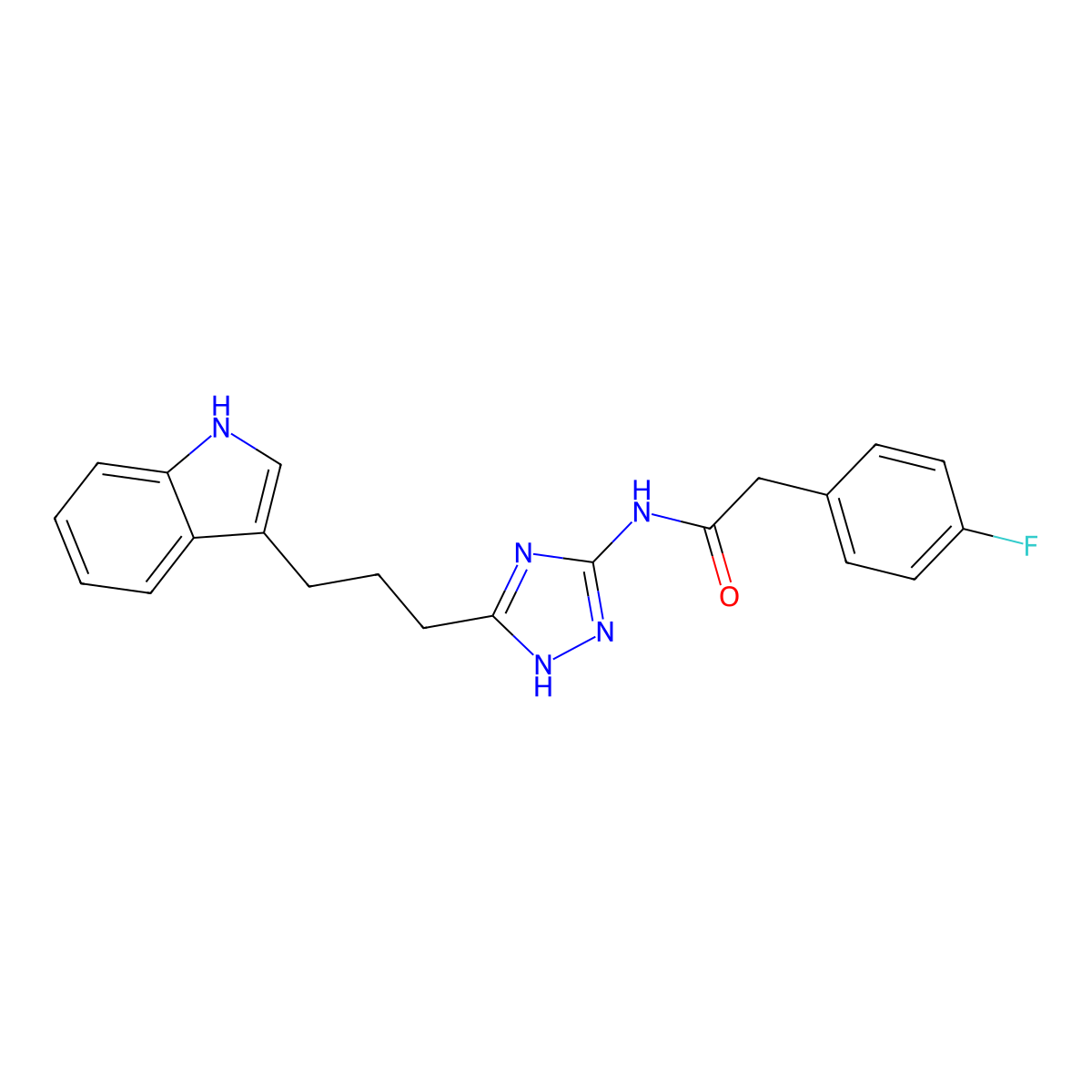 2-(4-fluorophenyl)-N-{3-[3-(1H-indol-3-yl)propyl]-1H-1,2,4-triazol-5-yl}acetamide molecular structure, CAS 1630899-21-6