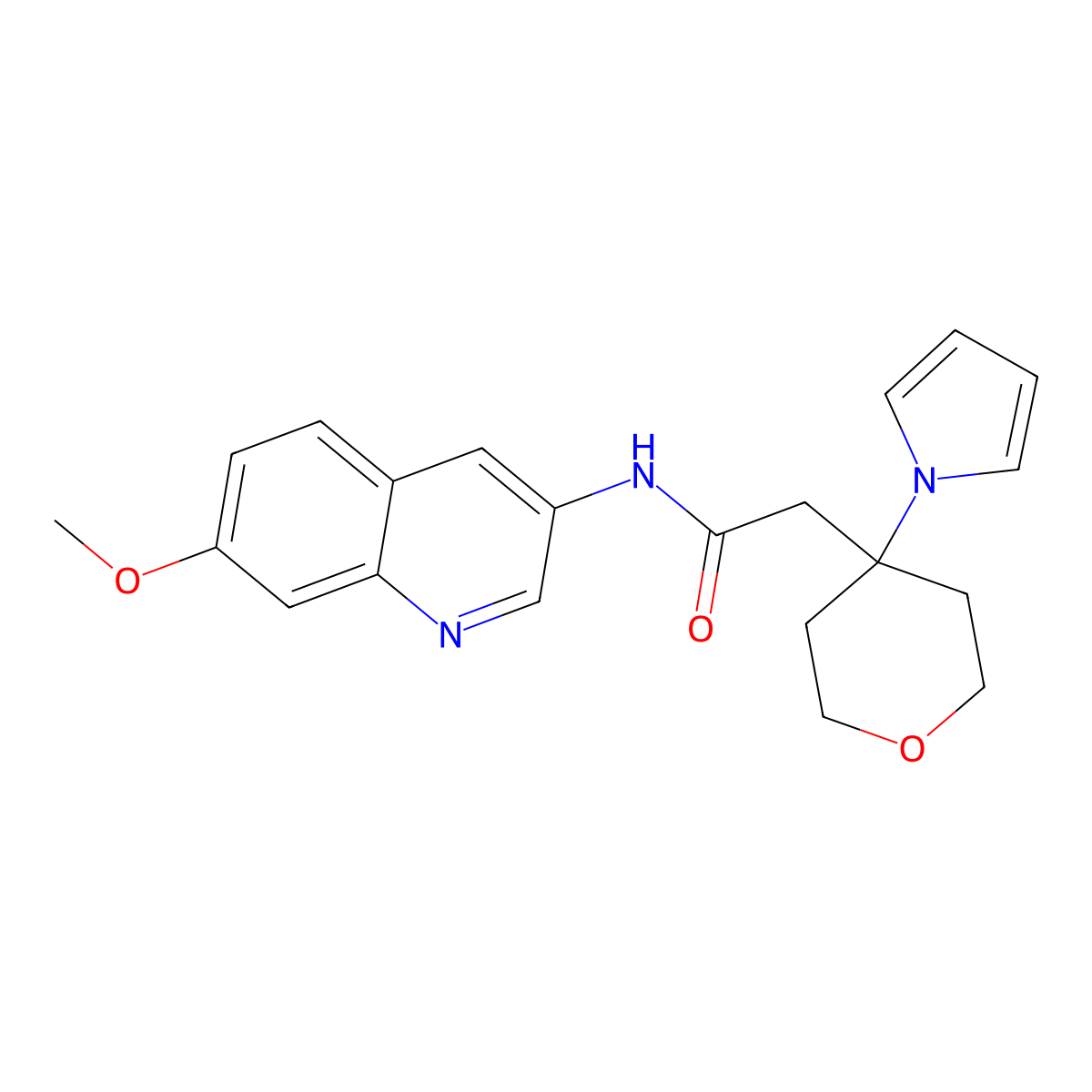 N-(7-methoxyquinolin-3-yl)-2-[4-(1H-pyrrol-1-yl)tetrahydro-2H-pyran-4-yl]acetamide molecular structure, CAS 1630899-22-7