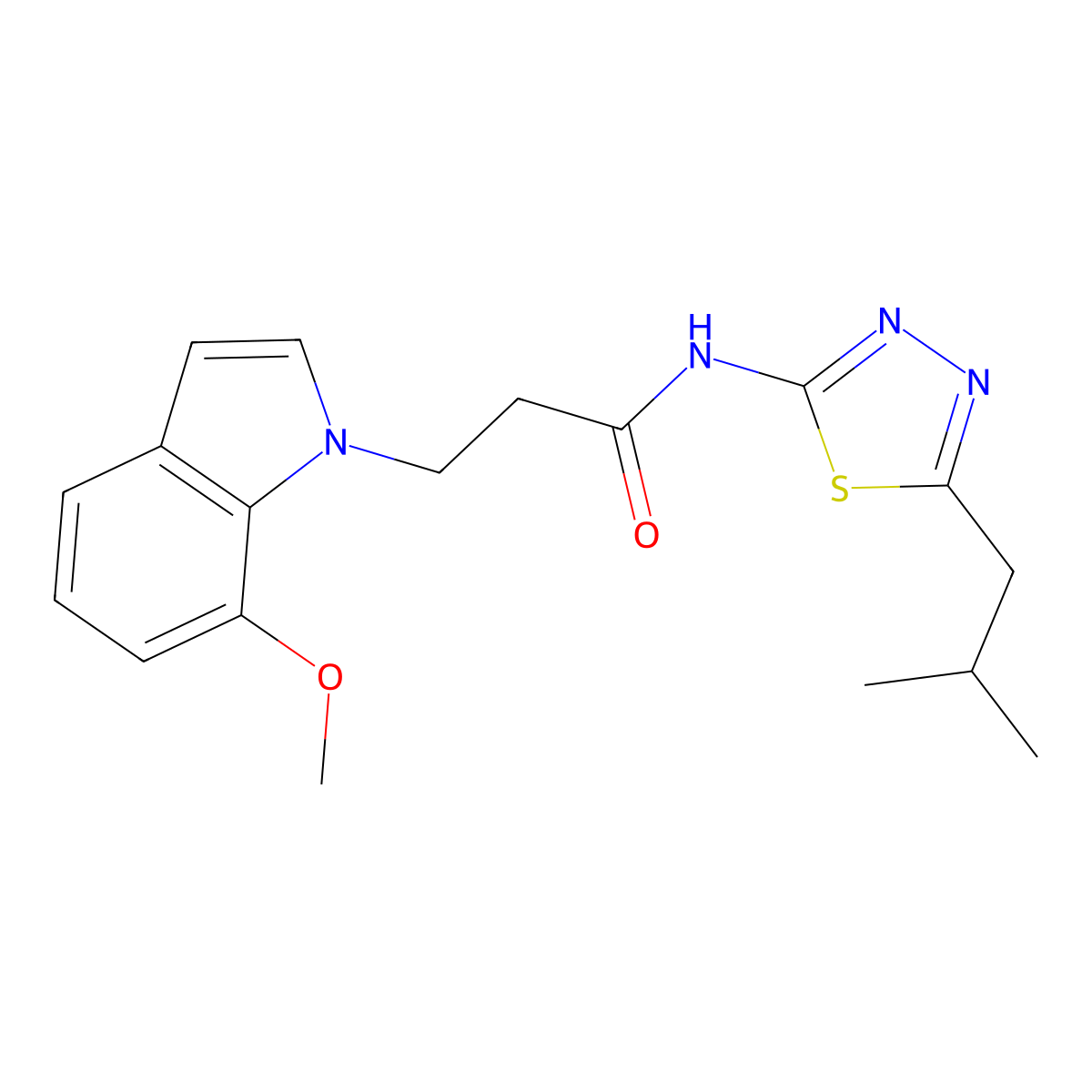 3-(7-methoxy-1H-indol-1-yl)-N-[5-(2-methylpropyl)-1,3,4-thiadiazol-2-yl]propanamide molecular structure, CAS 1630899-26-1