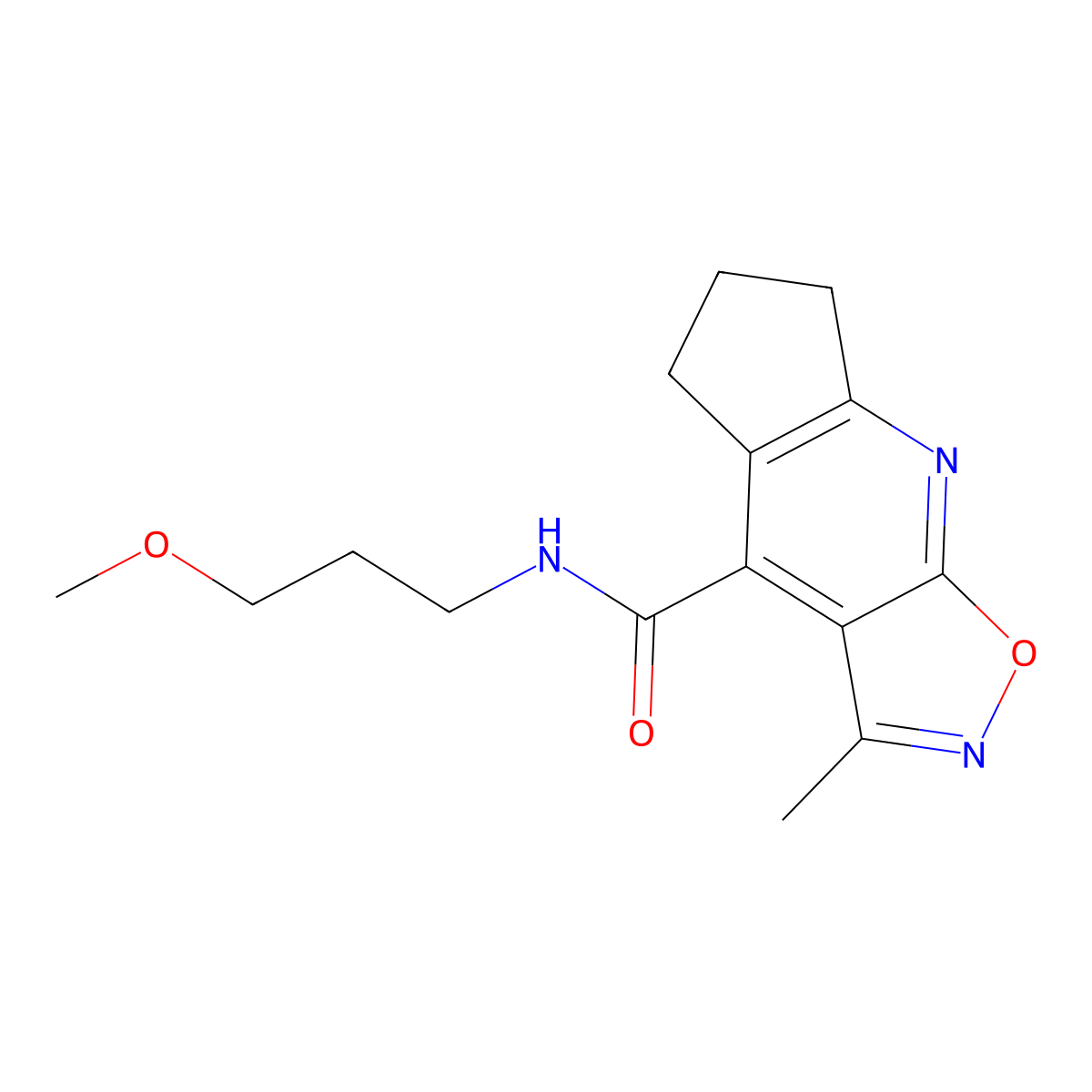 N-(3-methoxypropyl)-3-methyl-6,7-dihydro-5H-cyclopenta[b][1,2]oxazolo[4,5-e]pyridine-4-carboxamide molecular structure, CAS 1630899-37-4