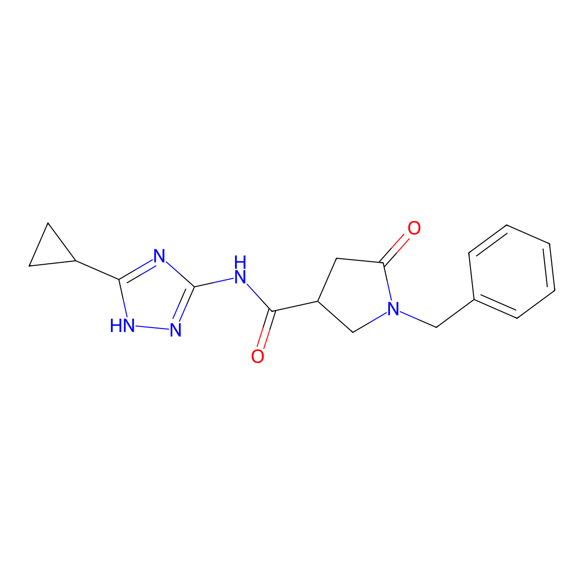 1-benzyl-N-(3-cyclopropyl-1H-1,2,4-triazol-5-yl)-5-oxopyrrolidine-3-carboxamide molecular structure, CAS 1630899-54-5