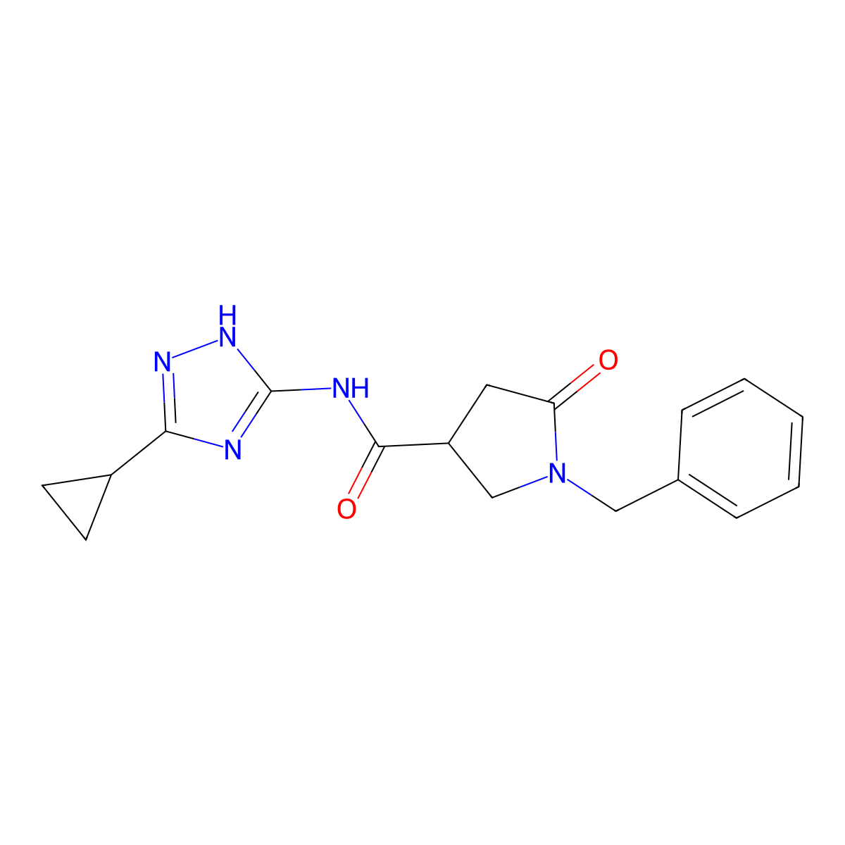 1-benzyl-N-(3-cyclopropyl-1H-1,2,4-triazol-5-yl)-5-oxopyrrolidine-3-carboxamide molecular structure, CAS 1630899-54-5