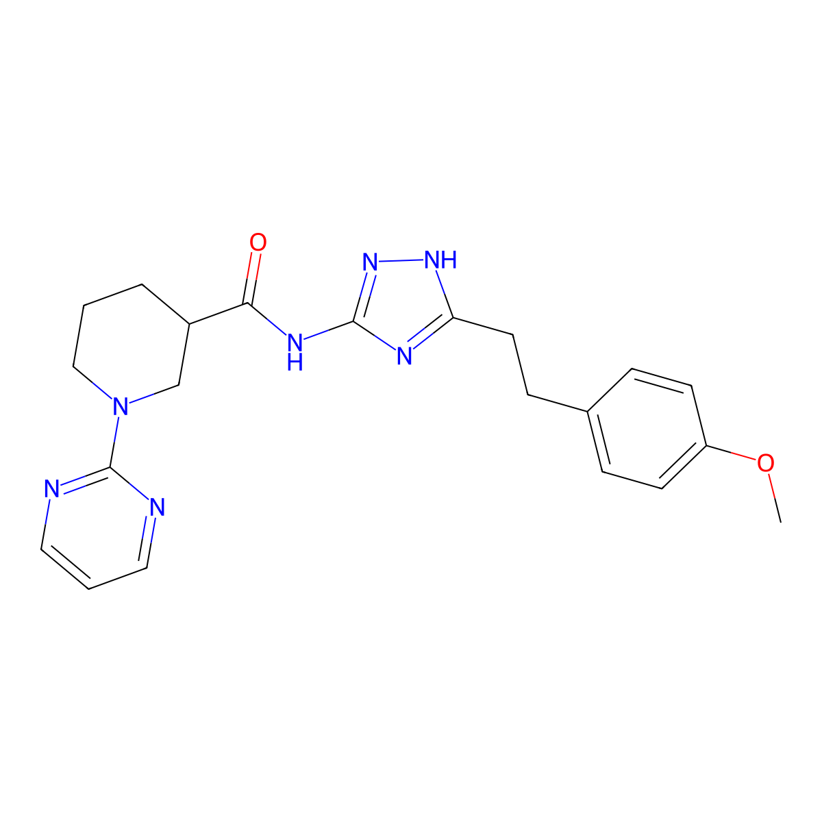 N-{3-[2-(4-methoxyphenyl)ethyl]-1H-1,2,4-triazol-5-yl}-1-(pyrimidin-2-yl)piperidine-3-carboxamide molecular structure, CAS 1630899-65-8