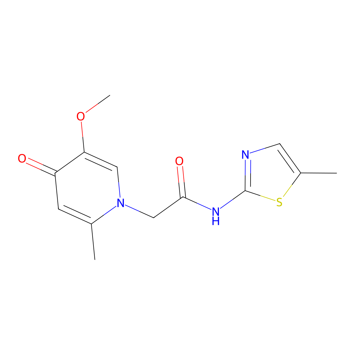 2-(5-methoxy-2-methyl-4-oxopyridin-1(4H)-yl)-N-(5-methyl-1,3-thiazol-2-yl)acetamide molecular structure, CAS 1630899-77-2