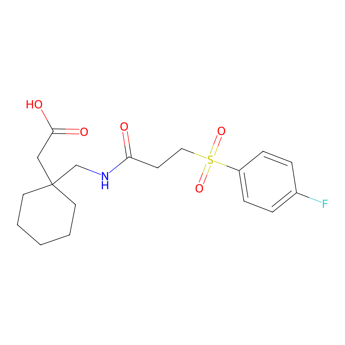 {1-[({3-[(4-Fluorophenyl)sulfonyl]propanoyl}amino)methyl]cyclohexyl}acetic acid molecular structure, CAS 1630899-90-9