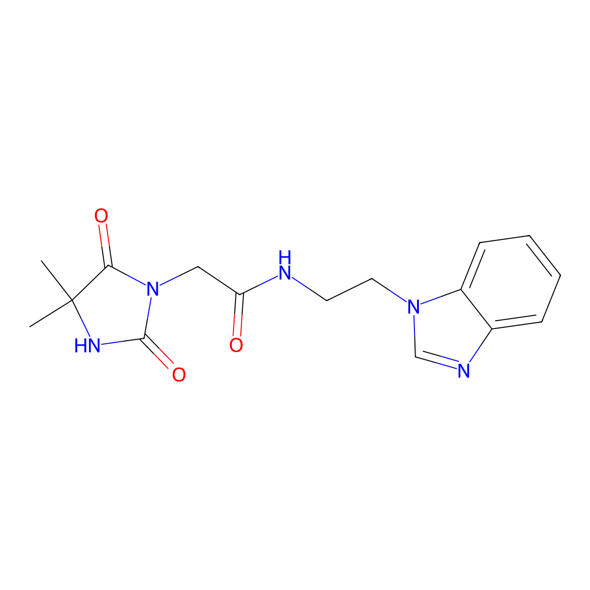 N-[2-(1H-benzimidazol-1-yl)ethyl]-2-(4,4-dimethyl-2,5-dioxoimidazolidin-1-yl)acetamide molecular structure, CAS 1630899-91-0