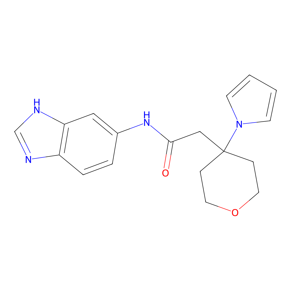 N-(1H-benzimidazol-6-yl)-2-[4-(1H-pyrrol-1-yl)tetrahydro-2H-pyran-4-yl]acetamide molecular structure, CAS 1630899-98-7