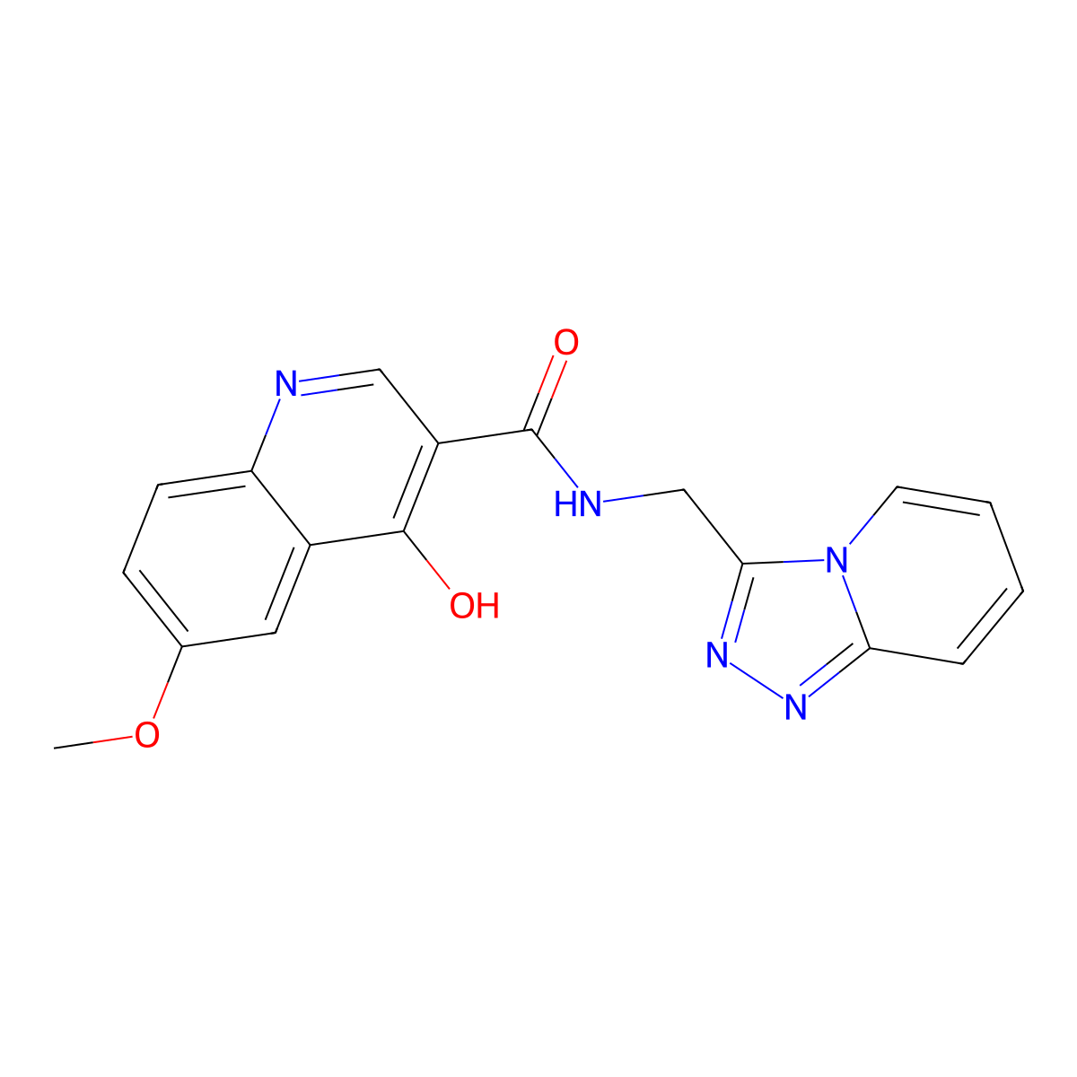 4-hydroxy-6-methoxy-N-([1,2,4]triazolo[4,3-a]pyridin-3-ylmethyl)quinoline-3-carboxamide molecular structure, CAS 1630900-03-6