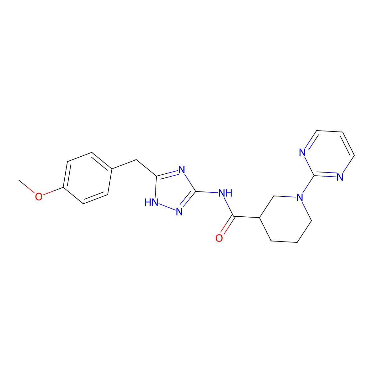 N-[3-(4-methoxybenzyl)-1H-1,2,4-triazol-5-yl]-1-(pyrimidin-2-yl)piperidine-3-carboxamide molecular structure, CAS 1630900-04-7