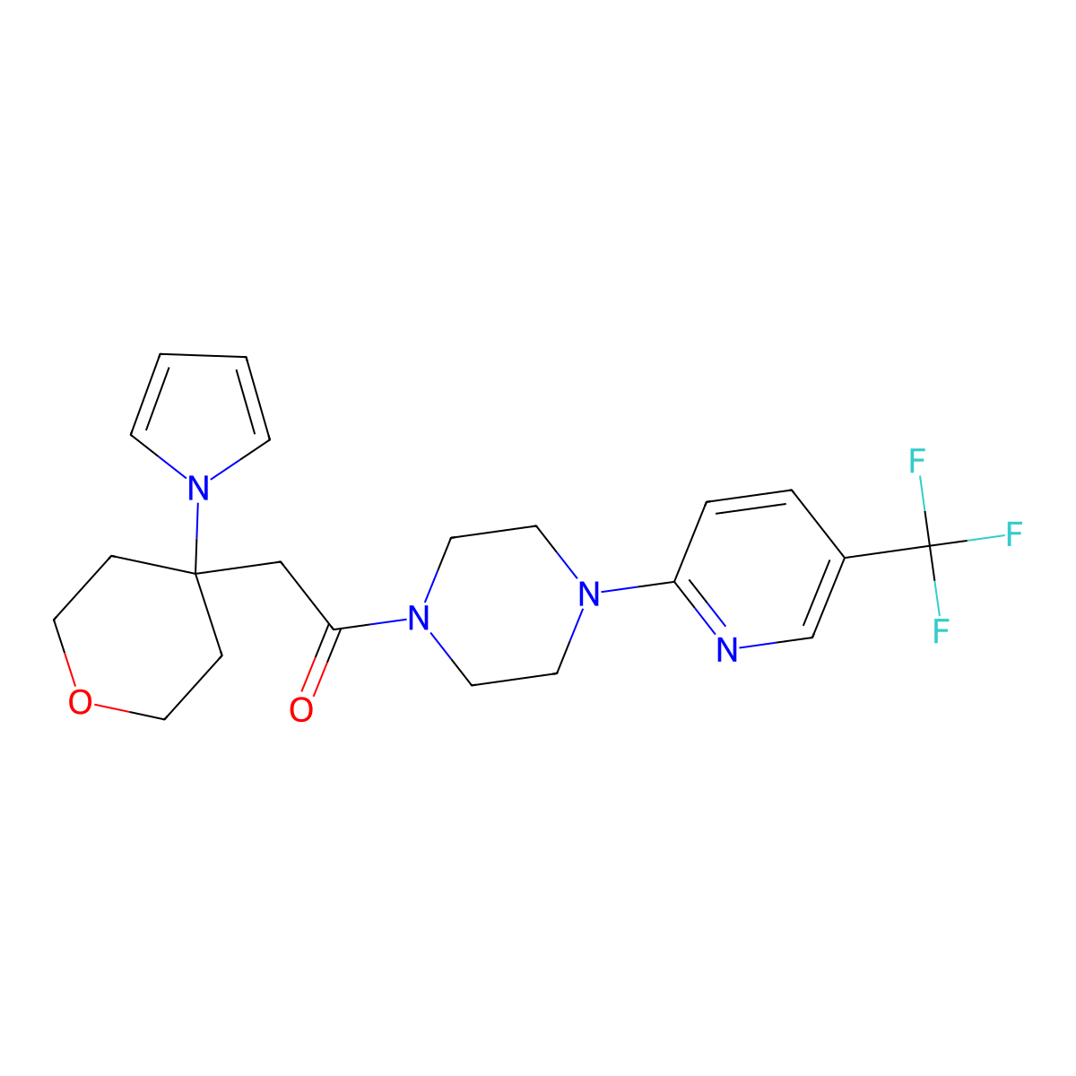 2-[4-(1H-pyrrol-1-yl)tetrahydro-2H-pyran-4-yl]-1-{4-[5-(trifluoromethyl)pyridin-2-yl]piperazin-1-yl}ethanone molecular structure, CAS 1630900-08-1