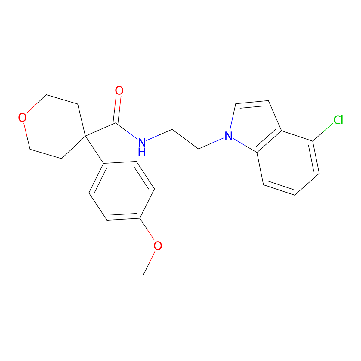N-[2-(4-chloro-1H-indol-1-yl)ethyl]-4-(4-methoxyphenyl)tetrahydro-2H-pyran-4-carboxamide molecular structure, CAS 1630900-18-3