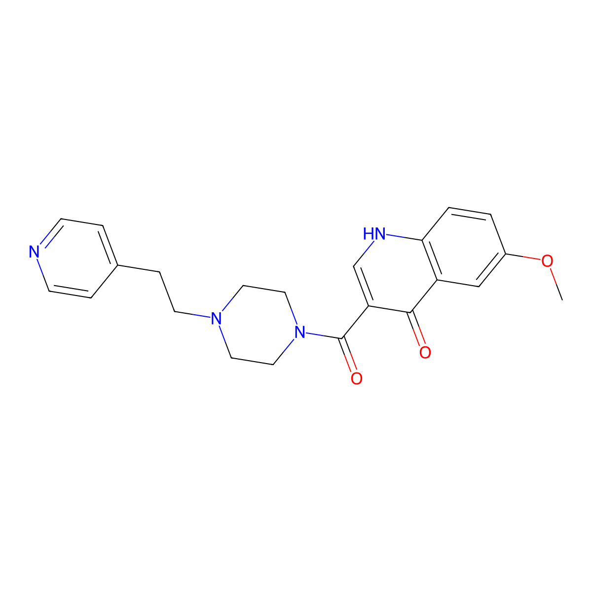 (4-Hydroxy-6-methoxyquinolin-3-yl){4-[2-(pyridin-4-yl)ethyl]piperazin-1-yl}methanone molecular structure, CAS 1630900-27-4